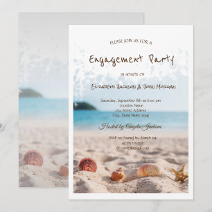 Strandhochzeit, Sand, Muscheln Verlobung Einladung