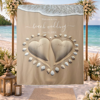 Strandhochzeit Sandherzen Wandteppich