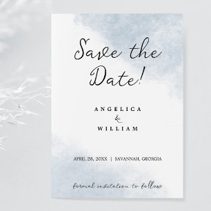 STRANDHOCHZEIT SAVE THE DATE STAUBIGES BLAU WATERC EINLADUNG
