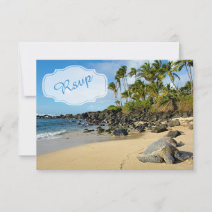 Strandhochzeit Schildkröten Ozean Palmen A RSVP Karte
