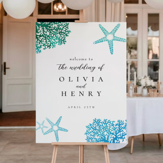 Strandhochzeit Seestern Willkommensschild Poster
