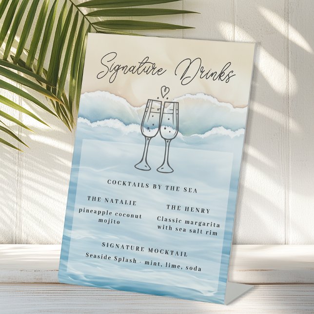 Strandhochzeit Signature Drink-Zeichen mit Wasserf Sockelschild (Beach Wedding Signature Drink)