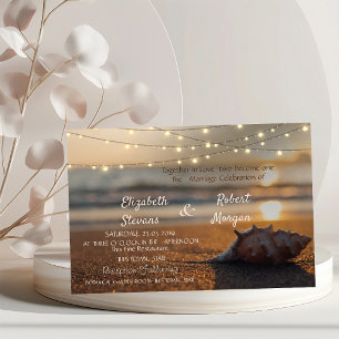 Strandhochzeit Sonnenuntergang Muschel Einladung