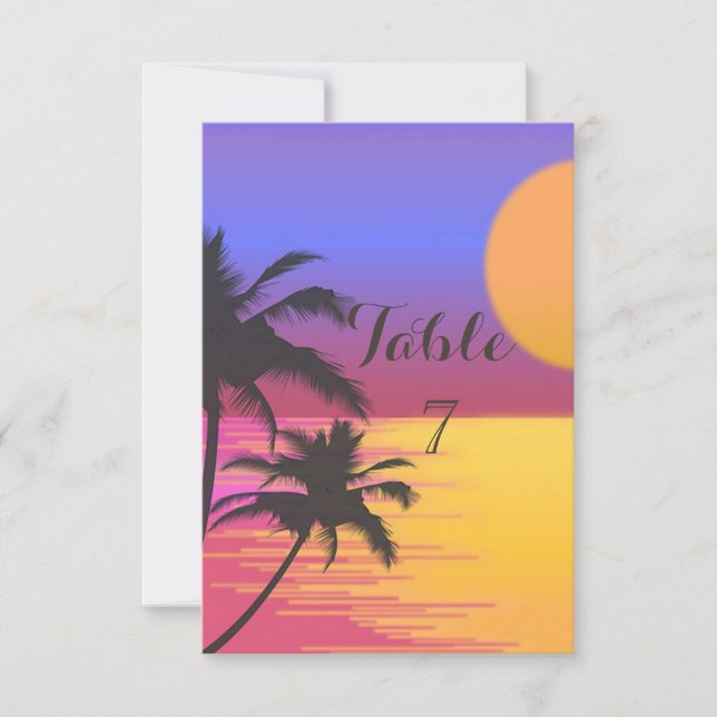 Strandhochzeit  Sonnenuntergang Tischkarte Einladung (Vorderseite)
