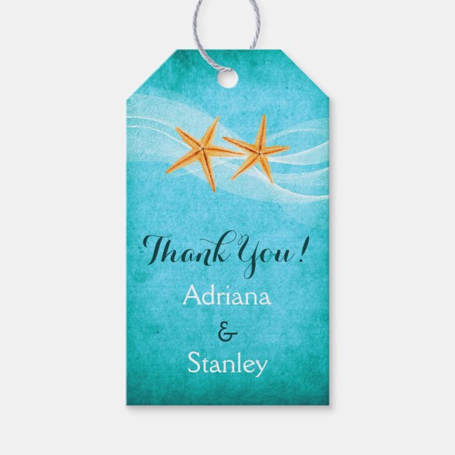 Strandhochzeit Starfish Paar & Schleier Vielen Dan Geschenkanhänger (Vorderseite)