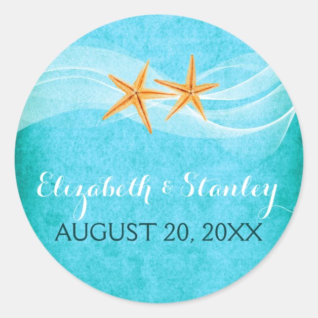 Strandhochzeit Starfish pair Save the Date Runder Aufkleber (Vorderseite)