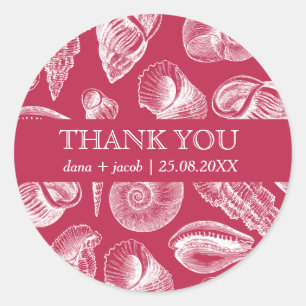 Strandhochzeit Viva Magenta Weiße Muschel Danke Runder Aufkleber