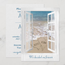 Strandhochzeiten Herz mit Namen im Fenster Einladung
