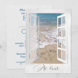 Strandhochzeiten Herz mit Namen im Fenster Einladung