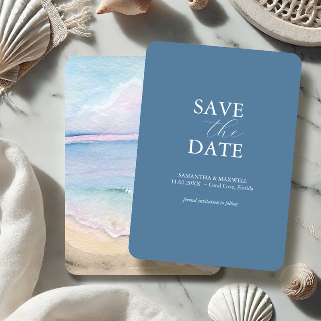 Strandhochzeiten Wasserfarbe retten Termine Save The Date (beach wedding save the dates watercolor ocean art by Victoria Grigaliunas of Do Tell A Belle)