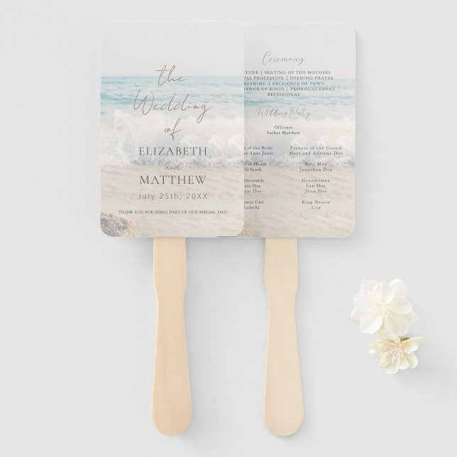 Strandhochzeits-Programm für eine Hochzeit am Meer Fächer (Vorne und Hinten)