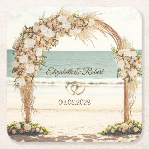 Strandhochzeitslaube Rosen Rechteckiger Pappuntersetzer