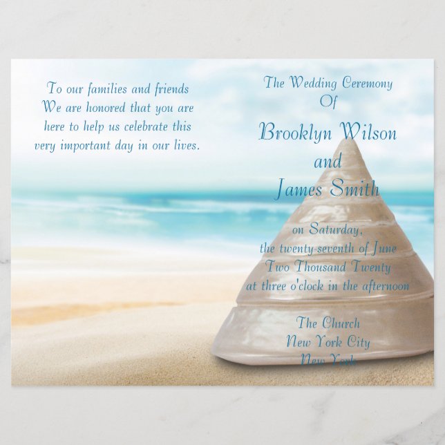 Strandhochzeitszeremonie-Programm-Flyer (Vorderseite)