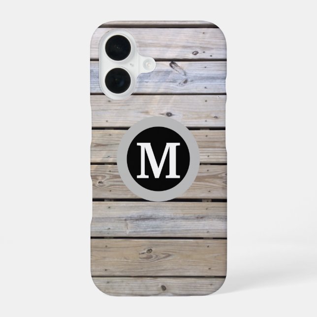 Strandholz Hintergrund Monogramm iPhone 16 Hülle (Rückseite)