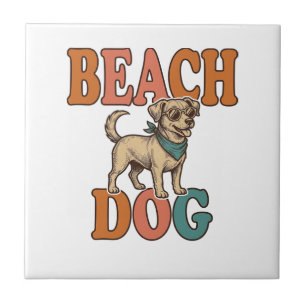 Strandhund Vintage Gravur Grafikdesign_1 Fliese