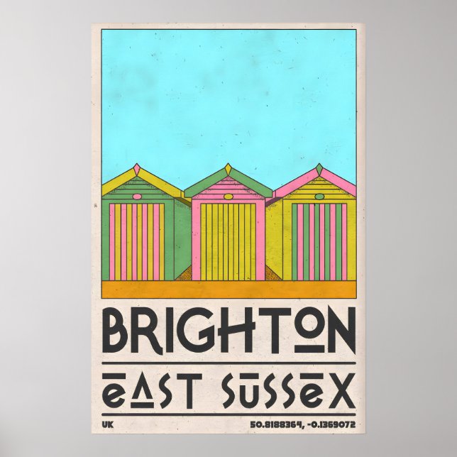 Strandhütte-Wandkunst Brighton Seaside Row - Mitte Poster (Vorne)