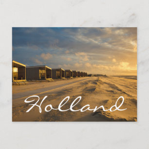 Strandhütten bei Sonnenuntergang an der niederländ Postkarte