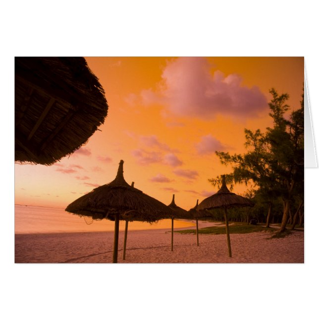 Strandhütten im Palapa-Stil bei Sonnenaufgang, Bel (Vorderseite (Horizontal))