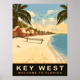 Strandhütten in Key West, Florida, Vintage Reise Poster