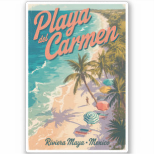 Strandillustration Playa del Carmen Reise Kunst Aufkleber