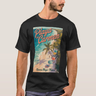Strandillustration Playa del Carmen Reise Kunst T-Shirt