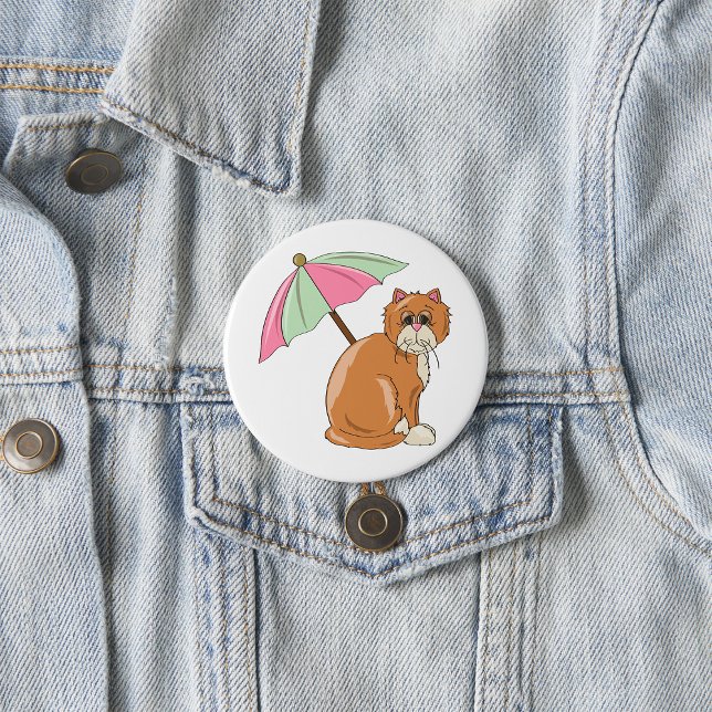 Strandkatze mit rosa und grünem Schirm Button (Von Creator hochgeladen)