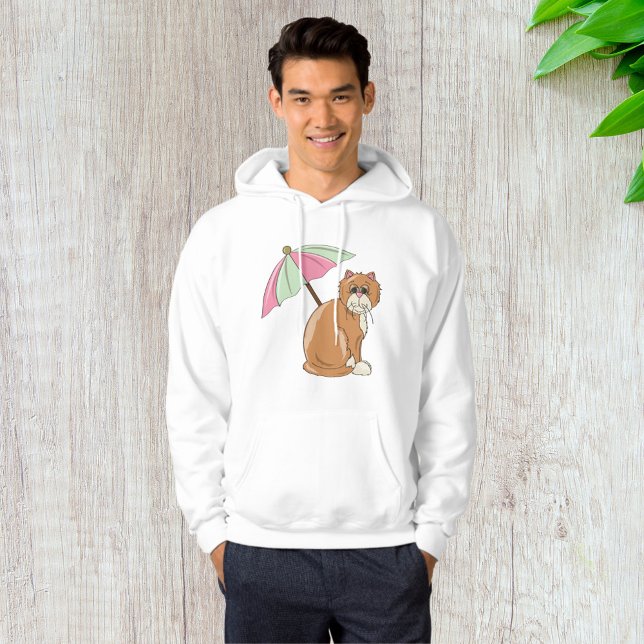 Strandkatze mit rosa und grünem Schirm Hoodie (Von Creator hochgeladen)