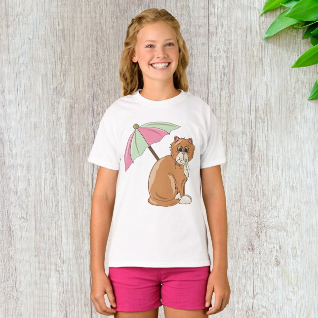 Strandkatze mit rosa und grünem Schirm T-Shirt (Von Creator hochgeladen)