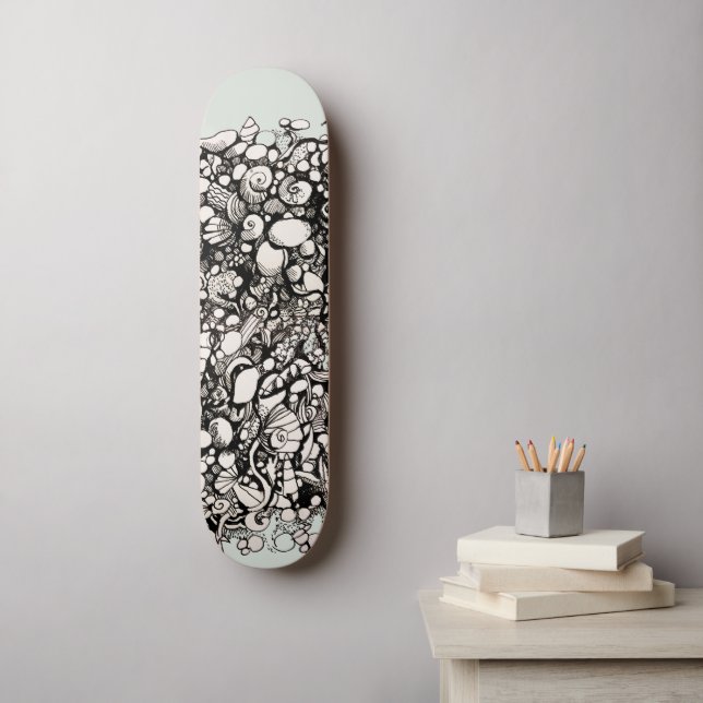 Strandkiesel Zeichnung schwarz weiß Skateboard (Wandkunst)