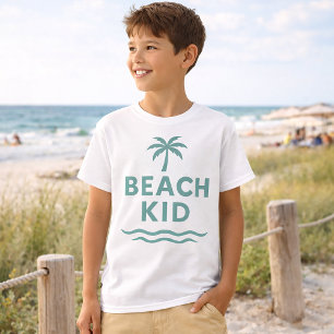 Strandkind-Minimalist-Palmenbaum-Wellen-Grafik T-Shirt