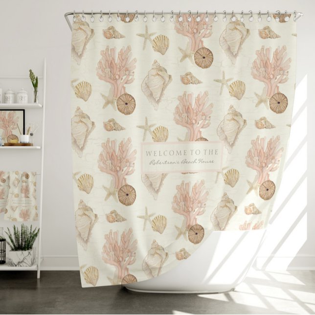 Strandkorallen Starfish Muschel Wasserfarbe Duschvorhang (Von Creator hochgeladen)