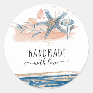 Strandkorallenblau, handgefertigt mit Liebe Runder Aufkleber