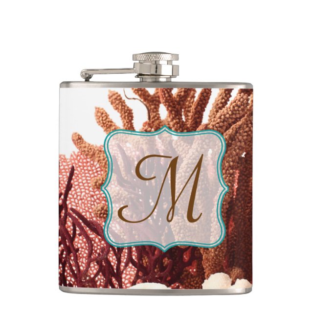 Strandkorallenfisch Monogram Whiskey Flask Flachmann (Vorderseite)