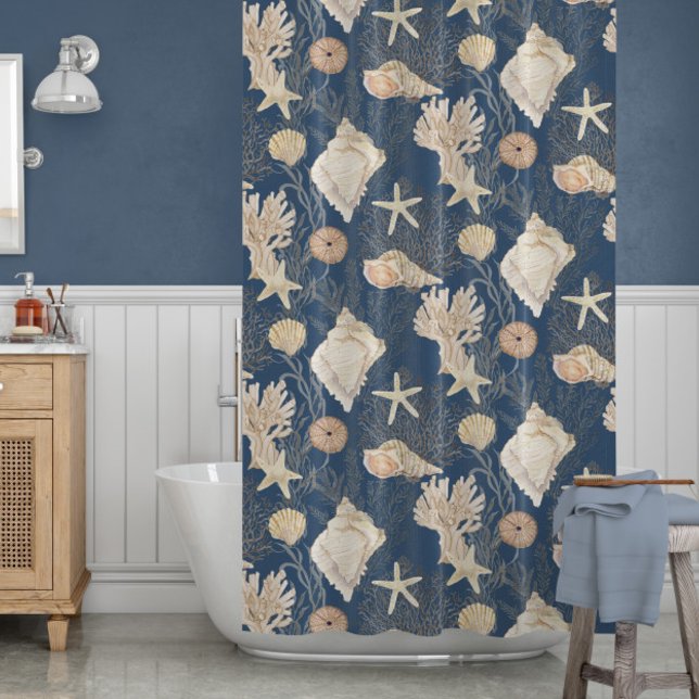 Strandkorallensegel Starfish Muschel Aquarellfarbe Duschvorhang (Von Creator hochgeladen)