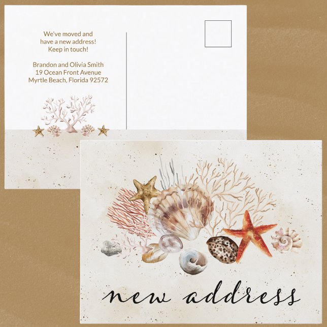 Strandküste Neue Zuhause Moving Ankündigung Postkarte (New Address Coastal Watercolor moving announcement. Let others know you have a new home. )