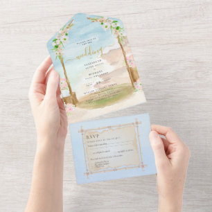 Strandküste Rustic Boho Wedding RSVP MENU All In One Einladung