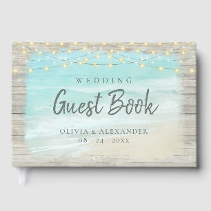 Strandküste Rustikale Holzsäulenleuchten Hochzeit Gästebuch