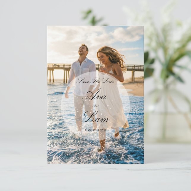 Strandküsten-Foto Save The Date Karte (Stehend Vorderseite)