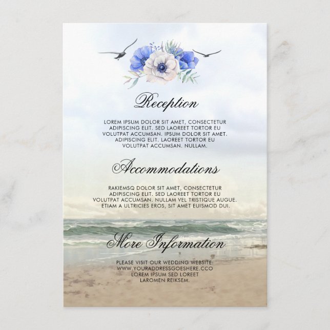 Strandlandschaft Hochzeitsinformationen Gäste Begleitkarte (Vorderseite)