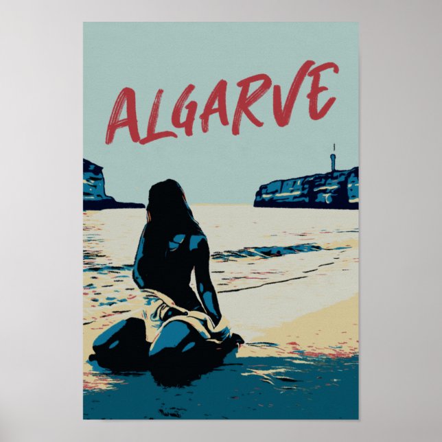Strandlandschaft Illustration Algarve Portugal Pos Poster (Vorne)