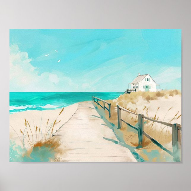 Strandlandschaft im Aquarellstil Poster (Vorne)