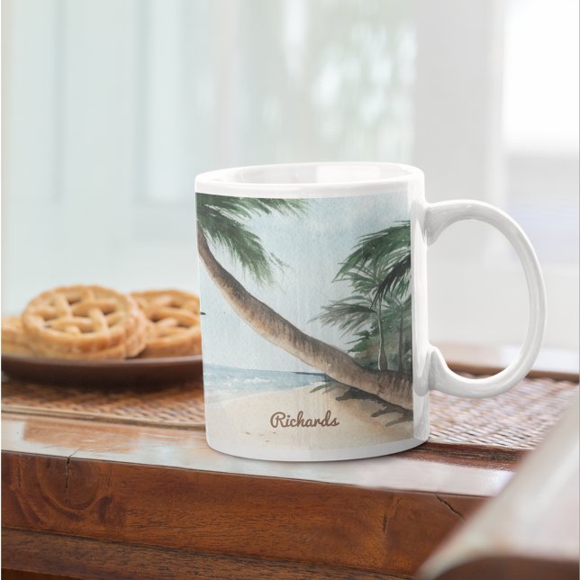 Strandlandschaft mit Sailboats Wasserfarbe Blau Kaffeetasse (Von Creator hochgeladen)