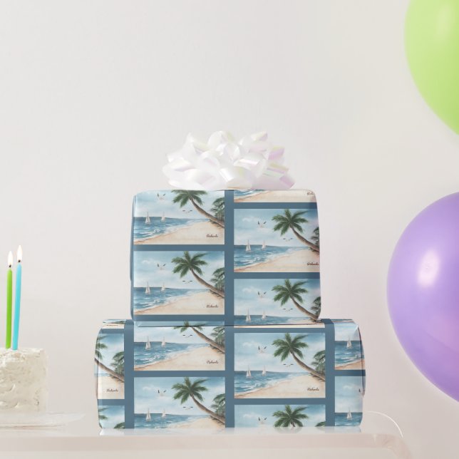 Strandlandschaft mit Sailboats Wasserfarben Muster Geschenkpapier (Partygeschenke)