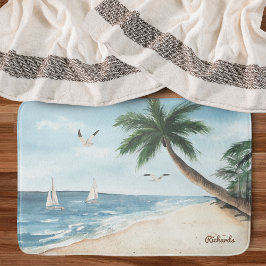 Strandlandschaft mit Sailboats Wasserfarbenbad Badematte