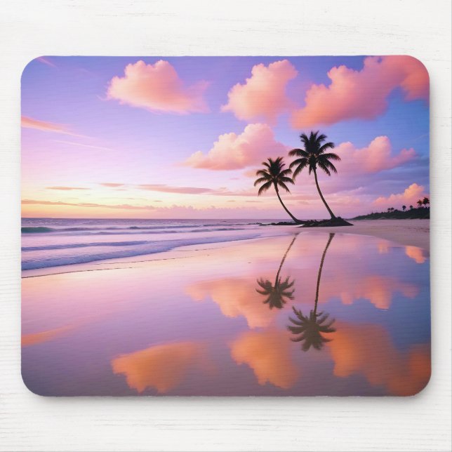 Strandlandschaft Tropical Sunset Dusk Ruhige Lage Mousepad (Vorne)