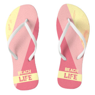 Strandleben - Geometrisch Glückliches Rosa Gelb Flip Flops