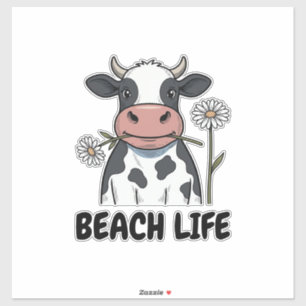 Strandleben Kuh Vintage-Stich T-Shirt Design_1 Aufkleber