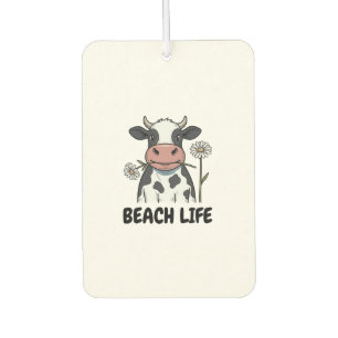 Strandleben Kuh Vintage-Stich T-Shirt Design_1 Autolufterfrischer