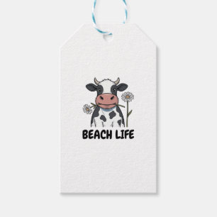 Strandleben Kuh Vintage-Stich T-Shirt Design_1 Geschenkanhänger