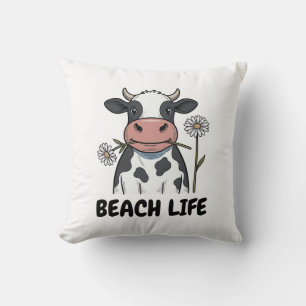 Strandleben Kuh Vintage-Stich T-Shirt Design_1 Kissen